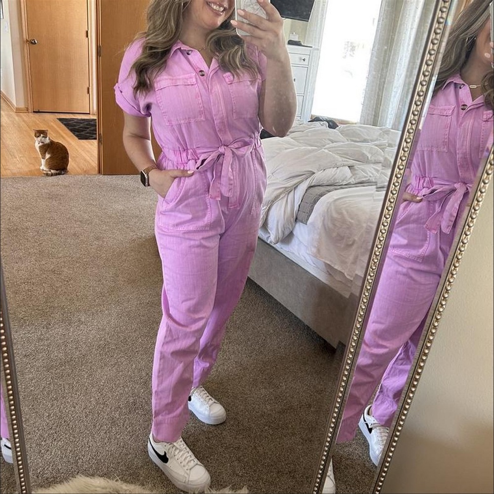 Women’s Universal Thread Pink Short Sleeve Button Front Boilersuit